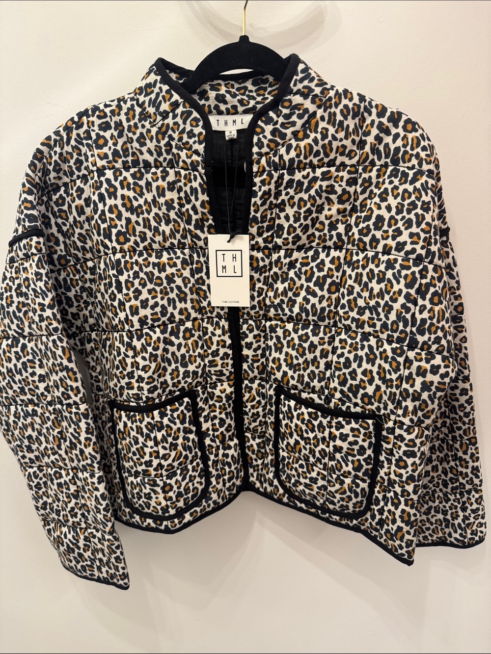 THML Quilted Leopard-Print Jacket in Black, Tan and Cream
